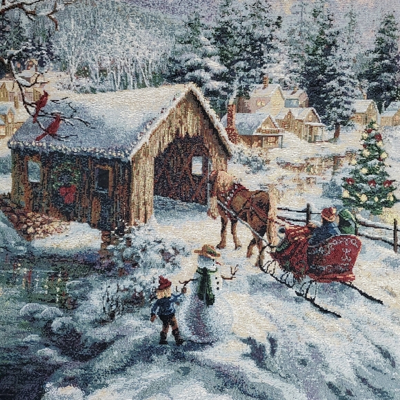 Nicky Boehme Woven Wall Tapestry COVERED BRIDGE Made In USA NWT 26" x 36" - Picture 2 of 7